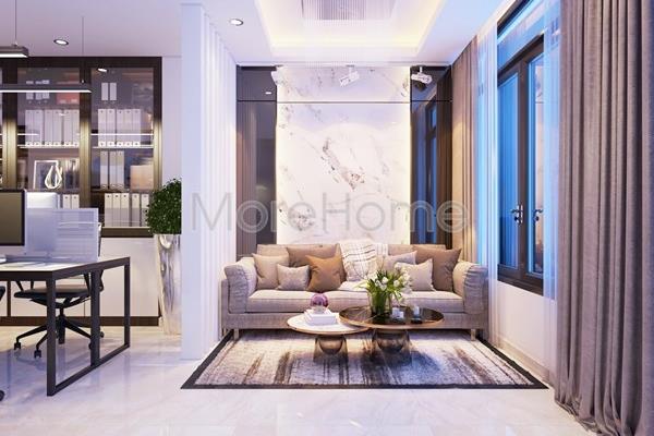  Đá tự nhiên ốp tường phòng khách tại nhà phố Vạn Phúc City Thủ Đức